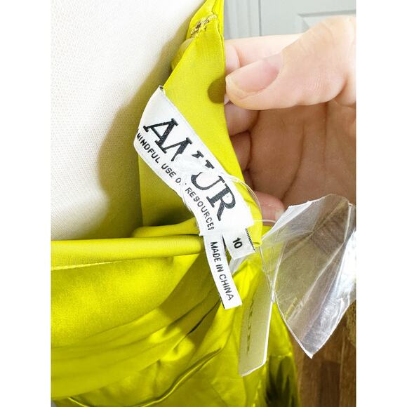 AMUR Dixon Citrine Pleated Criss Cross Halter Satin Dress NEW $598 - Picture 10 of 14